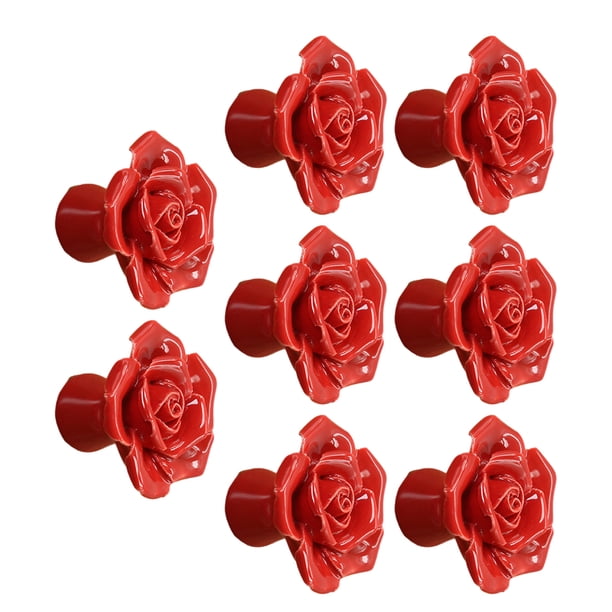 Eigraketly Perilla de puerta de cerámica de la flor fácil del reemplazo de la cerámica para la perilla de cerámica única de las manijas del Artesanía rojo