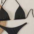thumbnail image 6 of Women's 2 Piece Halter Bikini Set Metal Ring High Cut Swimsuits Beach Vacation Clothes (Black,L), 6 of 6