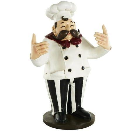 12" x 16" White Polystone Kitchen Decorative Figurine 2 Bottle Chef Sculpture, by DecMode