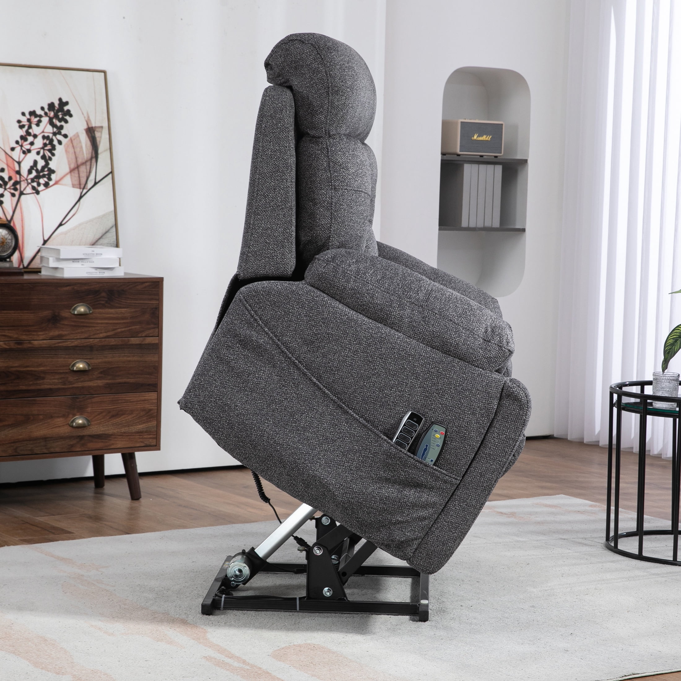 SYNGAR Power Lift Recliner Chair for the Elderly, Oversized Recliner with Massage and Heat, 2 Hidden Cup Holders, Side Pockets, 26" Width of Seat, 4 Motor, Reclining Chair, Dark Gray