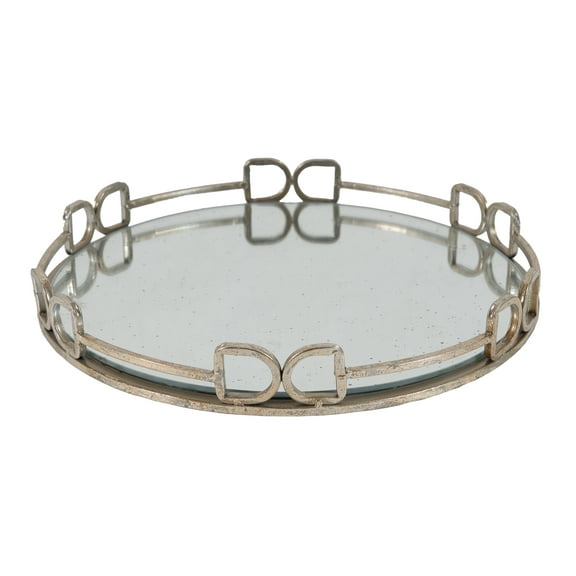 Argust 16 Inch Decorative Tray - Antique Silver Frame with Spot Glass Surface, Ideal for Table, Party & Wedding Centerpieces