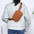 thumbnail image 1 of Bolso de pecho de felpa Bolso de mensajero de cintura con cremallera informal Color sólido para viajes (marrón), 1 of 9