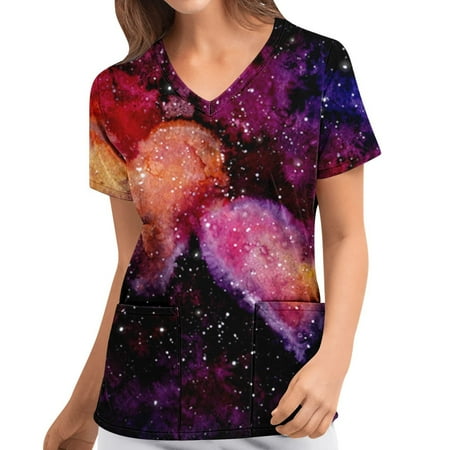 

Frostluinai Savings Clearance 2023! plus size tops for women Women Scrubs Top Women s Working Uniform Nursing Uniform With Two Pockets Short Sleeve V-neck Tie-dye Printed Blouse