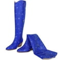 thumbnail image 4 of RONILURN Women Rhinestone Over the Knee Cowboy Boots Sparkly Bling Cowgirl Boots Western Thigh High Boots Pull-On Side Zippers Chunky Heel Pointed Toe, 4 of 9