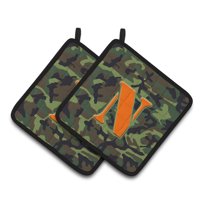 Carolines Treasures CJ1030-NPTHD Letter N Monogram - Camo Green Pair of Pot Holders, 7.5HX7.5W, multicolor