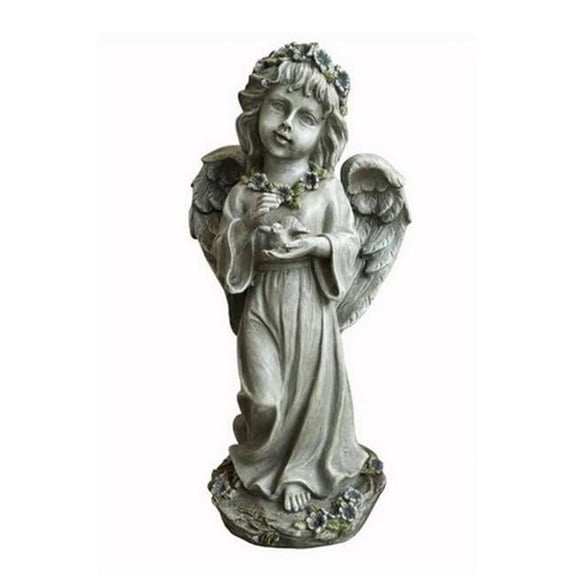 Hi-Line Angel Child Standing and Holding Bird Statue
