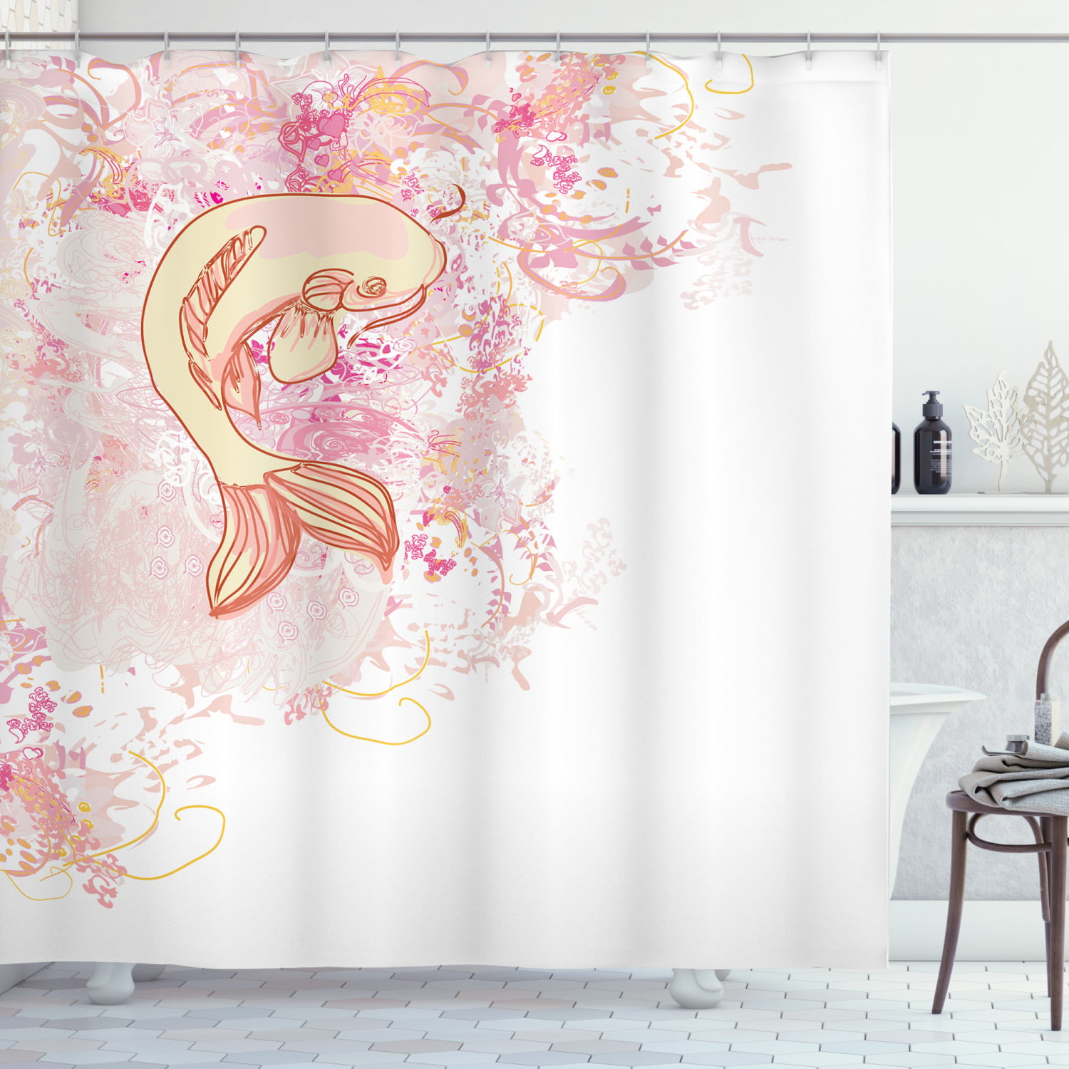 Japanese koi and waves Shower Curtain Bathroom Decor Fabric & 12hooks 71*71inch 