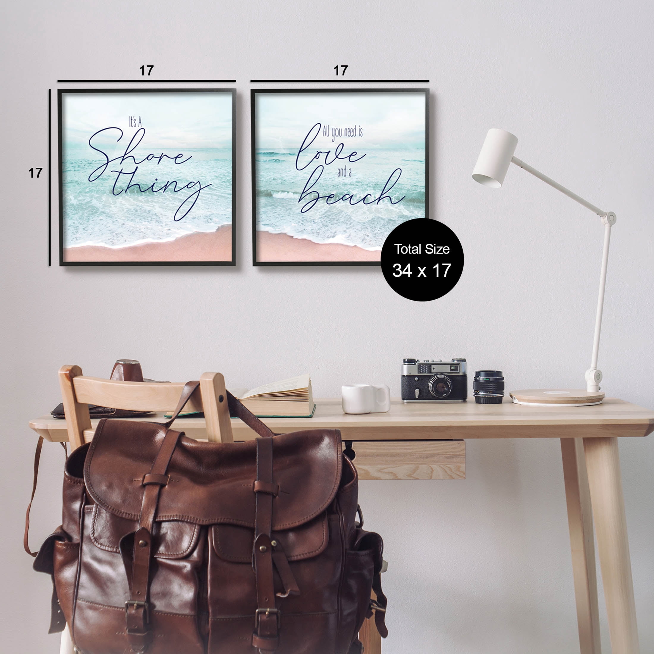 Soothing Beach Lover Phrases Coastal Graphic Art Black Framed Art Print Wall Art, Set of 2