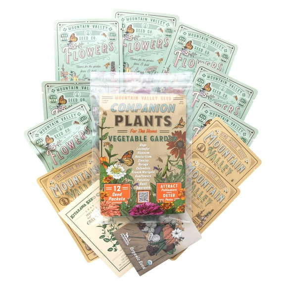 Companion Planting Seed Assortment – 12 Pack – Over 1,700 Non-GMO Seeds – Herbs & Flowers for Pest Control & Pollinators – Annual & Perennial Mix for Vegetable Gardens