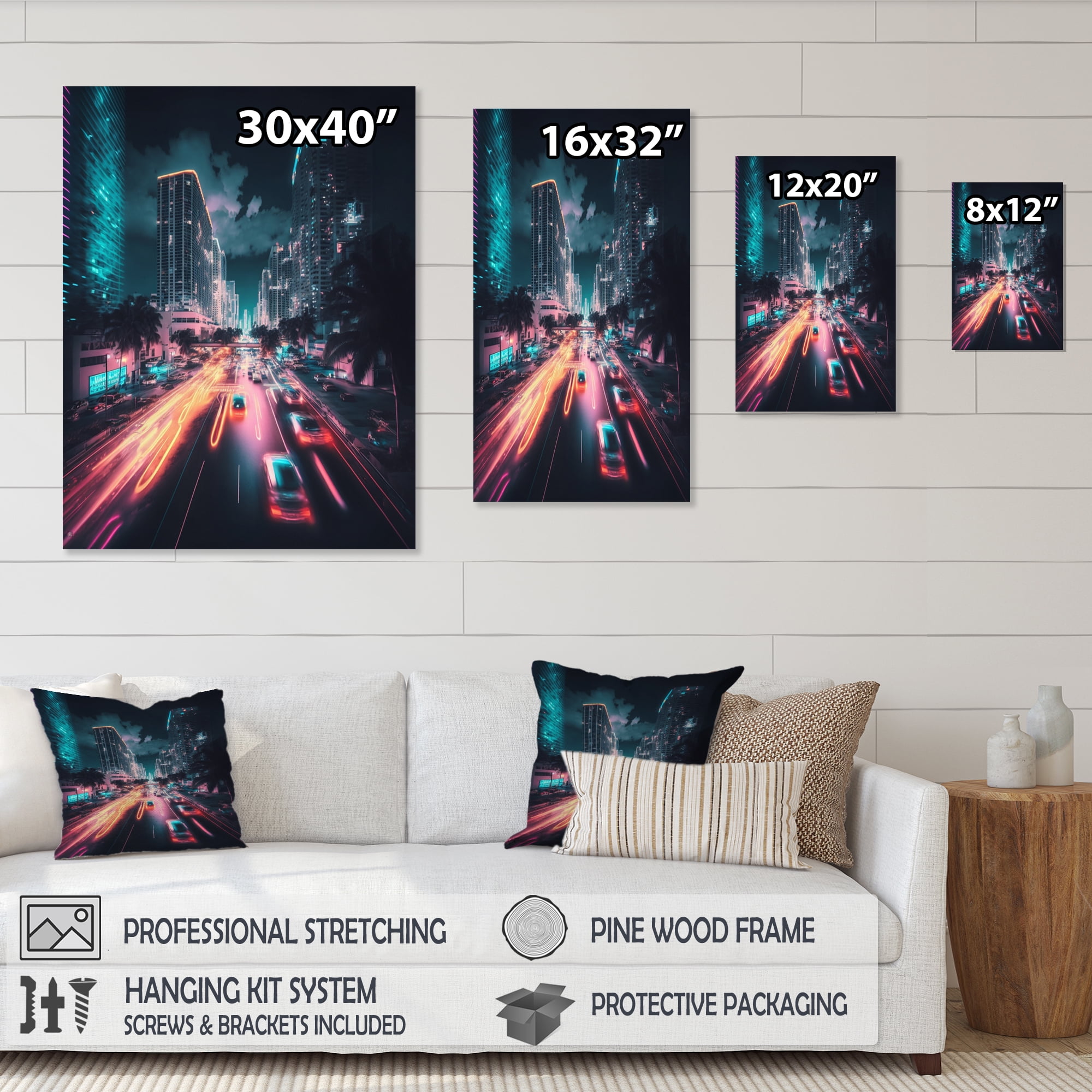 Designart Futuristic Miami Neon Art VI Canvas Wall Art