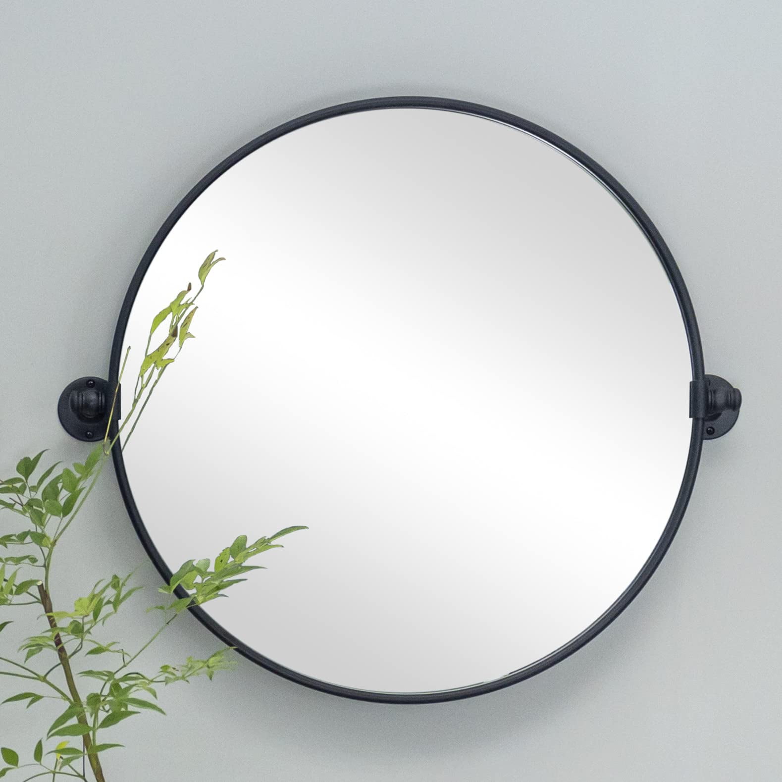 Round Pivot Bathroom Mirror Black Circle Metal Framed Tilting Beveled