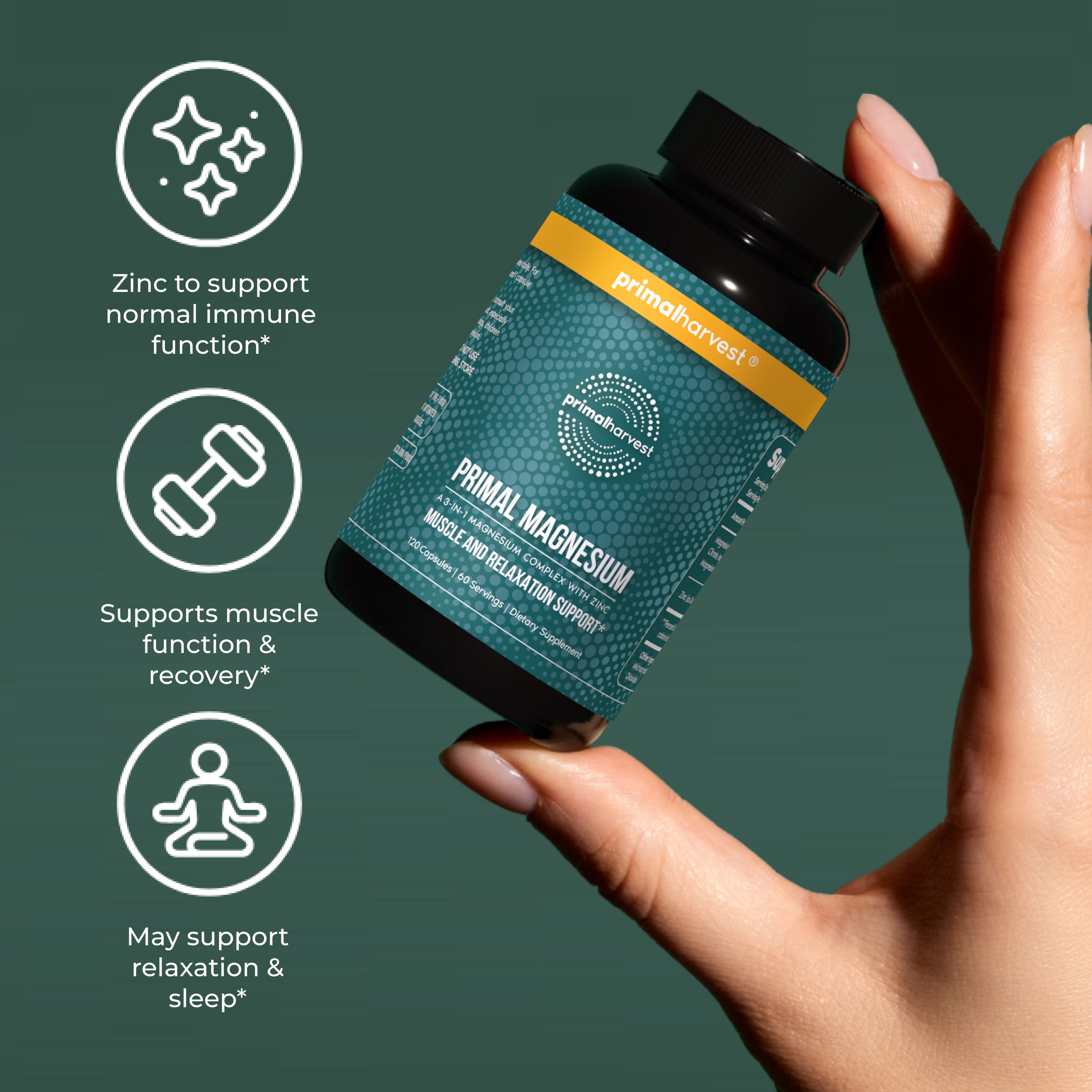 Primal Harvest Magnesium Complex, 120 Capsules: 310mg 3 Types of Magnesium, Zinc