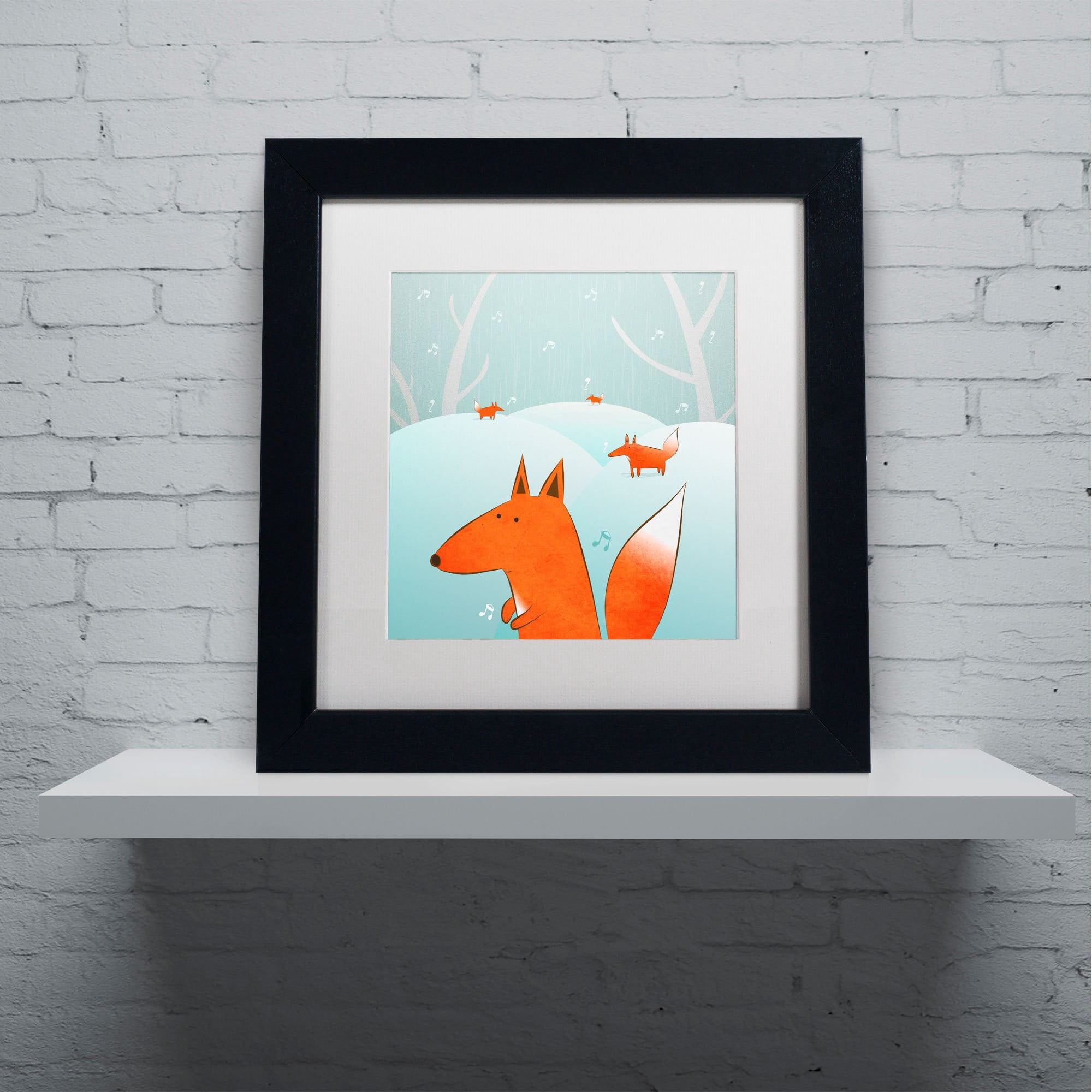 Trademark Fine Art "Winter Foxes" Canvas Art by Carla Martell, White Matte, Black Frame