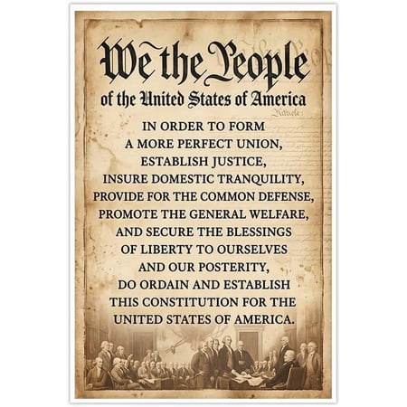 We the People US Constitution Preamble Poster Vintage Patriotic Wall Decor