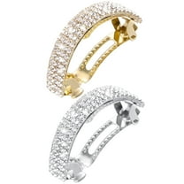 2 Pcs Bling Rhinestone Hair Clip,Casewin Semicircle Crystal Hair Barrettes Crystal Ponytail Holder Elegant Metal Hairpins Rhinestone Hair Accessories for Women Girls Wedding, Gold Silver Plated