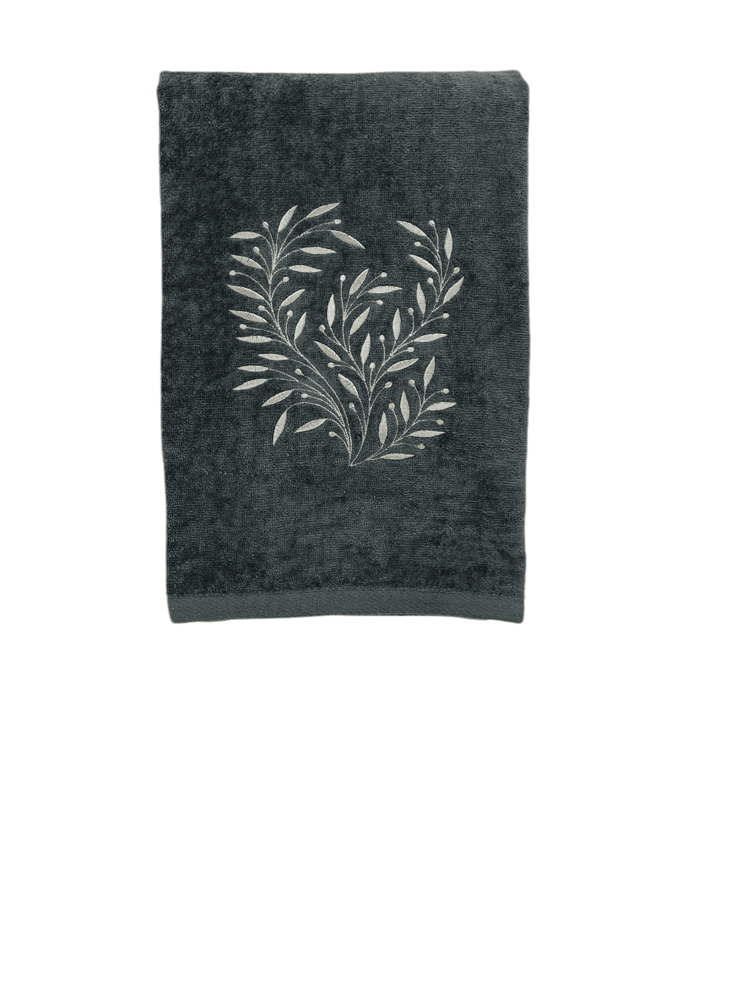 Serafina Home Harvest Fall Bath Towels: Grey Gray Cotton Towels with Embroidered Ornate Leaf Design Set of 2