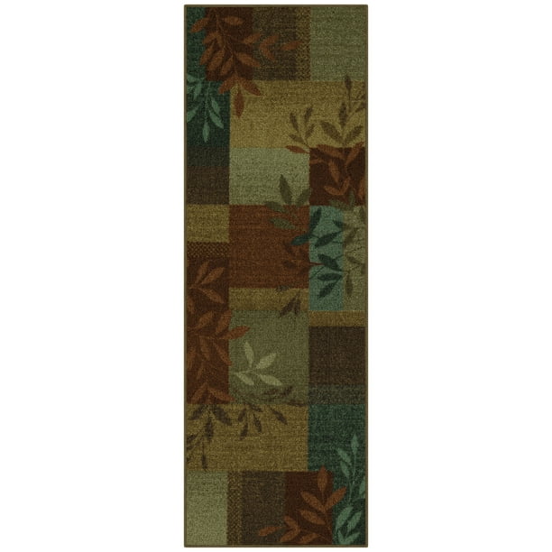 Mainstays Leaf Block Indoor Hallway Runner Rug, Tuscany, 1'8"x5