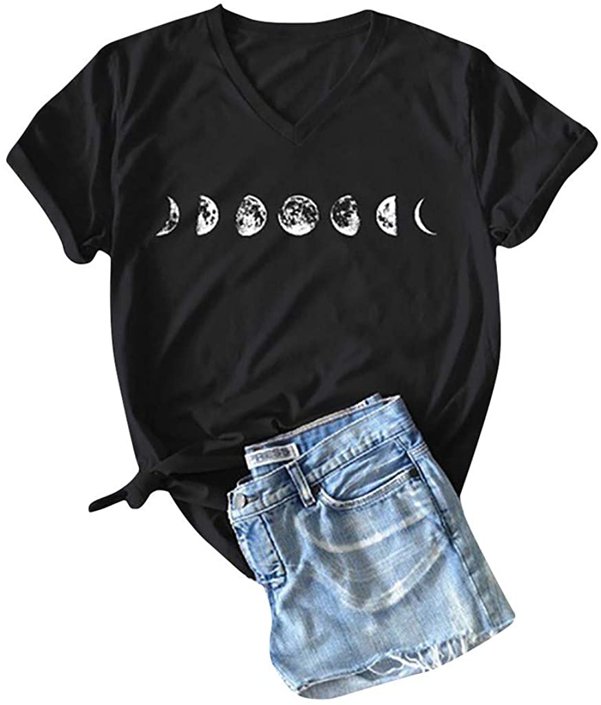 Women V Neck Graphic Tees Cotton Print 