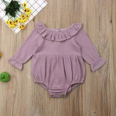 

Newborn Baby Girl Ruffle Solid Color Romper Bodysuit Jumpsuit Outfits 0-24M