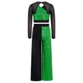 thumbnail image 4 of TiaoBug Kids Jazz Dance Outfit Sequin Mesh Long Sleeve Crop Top with Lyrical Performance Chiffon Pants Green 10, 4 of 6