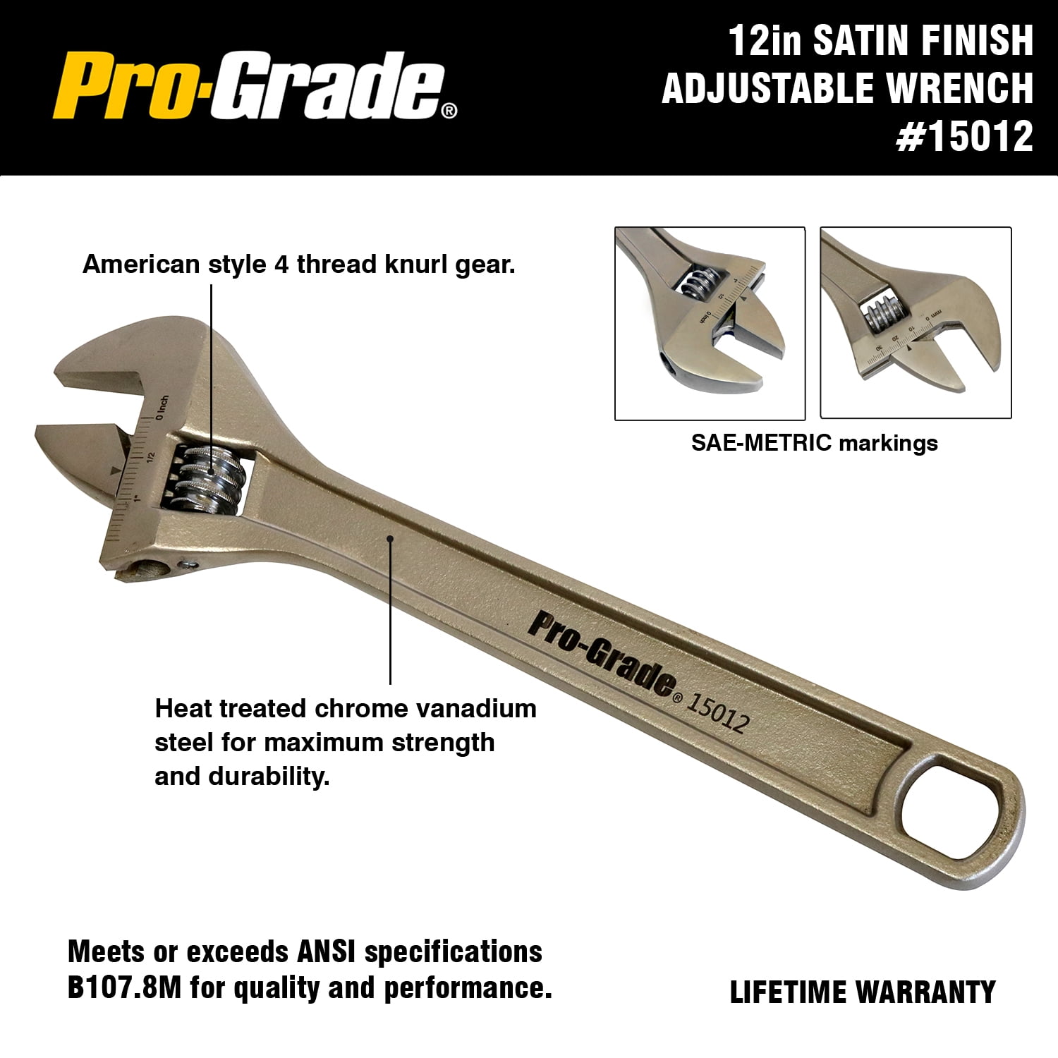 Pro-Grade 15015 15 in. Adjustable Wrench