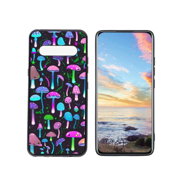 plus-Retro-Neon-Mushroom-2-3 Phone Case, Degined for LG V60 ThinQ 5G Case Men Women, Flexible Silicone Shockproof Case for LG V60 ThinQ 5G