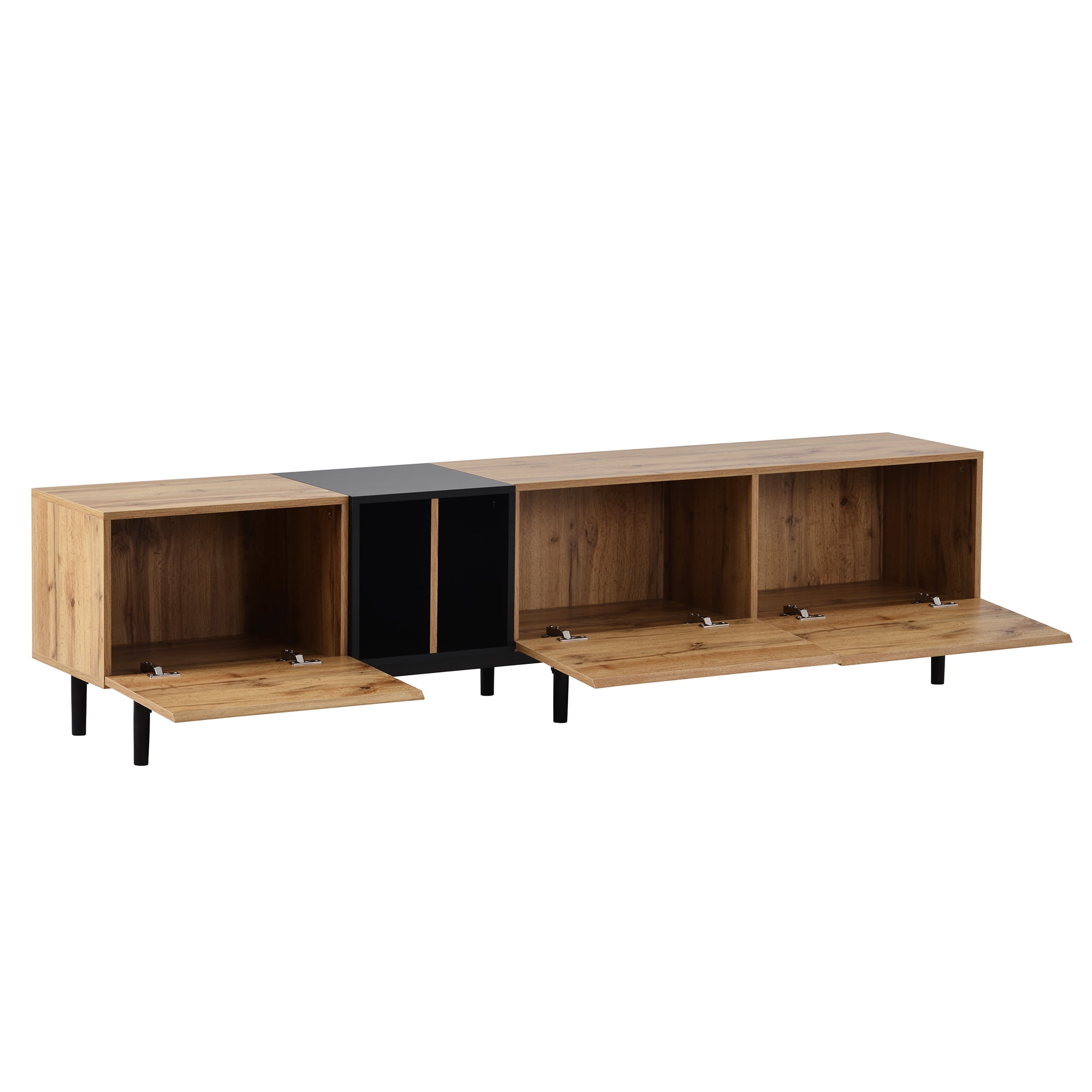 DEALTOPS Modern Minimalist TV Stand with 3 Drop-down Doors and Ample Storage Space for TVs up to 80'' -Natural Wood