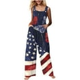 thumbnail image 2 of Delliss Womens 4th Of July Plus Size Wide Leg Overalls Button Independence Day Print Outfits Jumpsuit, 2 of 8
