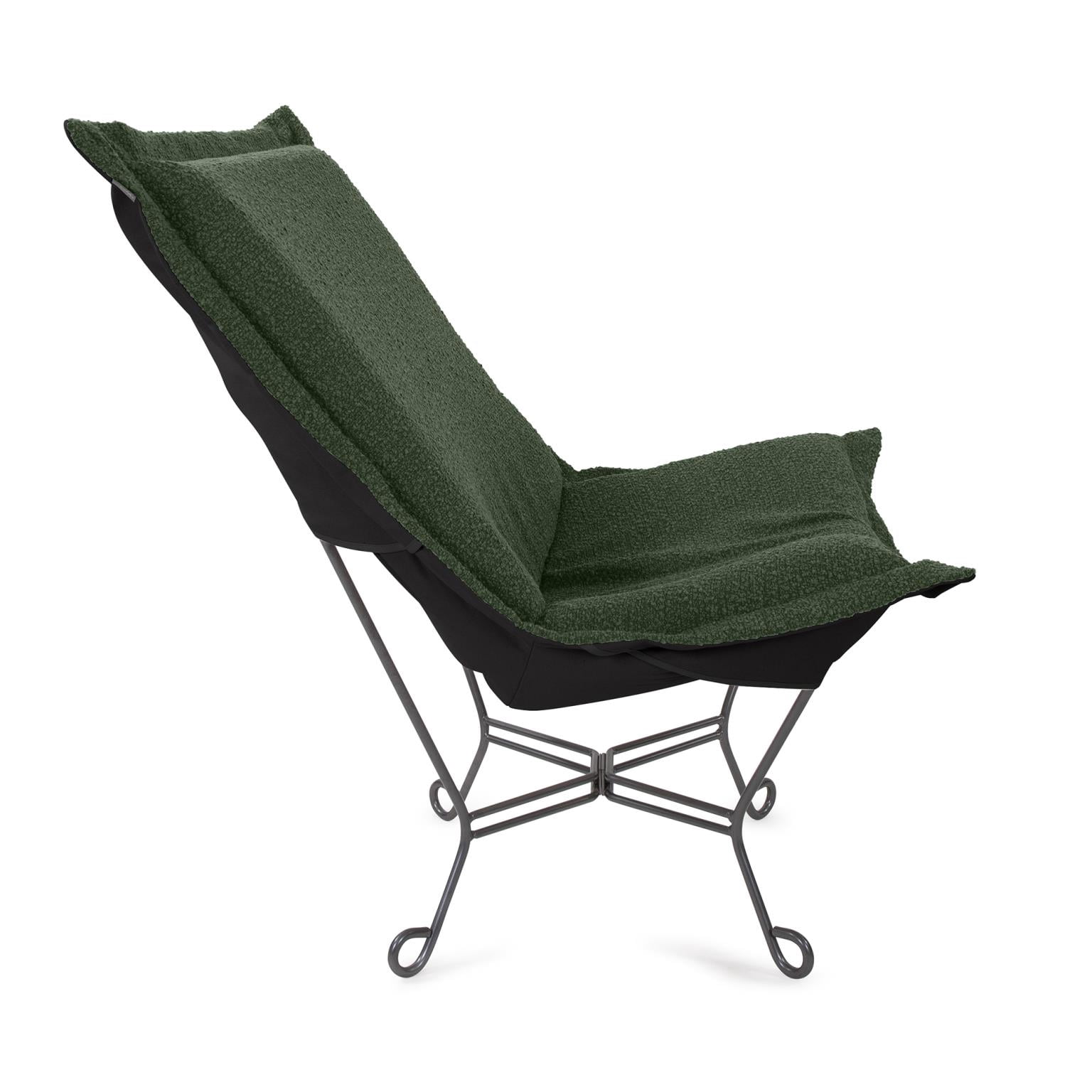 Scroll Puff Chair Titanium- Barbet Forest/Black