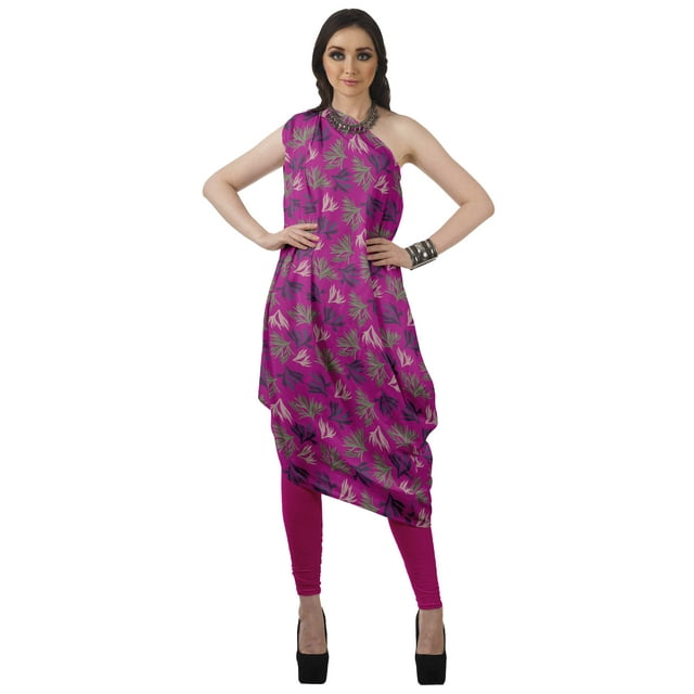 Moomaya Robe Kurti Sans Manches à une Épaule Imprimée pour Femmes, Vêtement de Créateur Boho pour Fête