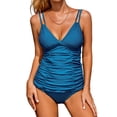 thumbnail image 1 of Charmo Tankini Swimsuit for Womens Ruched Two Piece Swimwear V Neck Tummy Control Bathing Suit, 1 of 7
