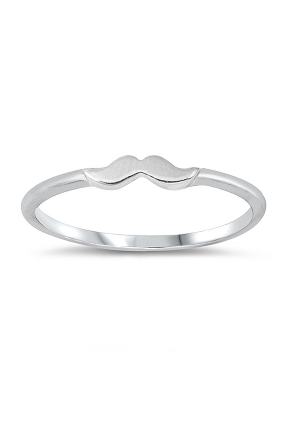 Small Mustache High Polished Sterling Silver Ring Size 6