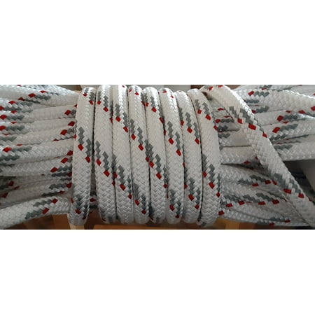 

3/4 x 100 ft. Double Braid-Yacht Braid Polyester Rope.White w/ Gray and Red Tracers. Made in USA.