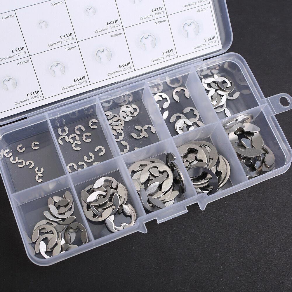 Worallymy Stainless Steel E Clip Washer Assortment Kit Circlip Retaining  Ring For Shaft Fastener M1.5-M10