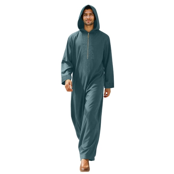 Men'S Hooded Thobe Robe Traditional Long Sleeve Loungewear With Convenient Side Pockets For Relaxation
