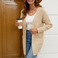 thumbnail image 2 of SWSMCLT Women's Long Sleeve Sweater V Neck Winter Holiday Coats Cardigan Knit Spring House Open Front Fashion Beige Large, 2 of 5