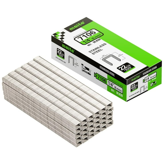 MEITE 22GA 71 Type 304 Stainless Steel Staples, 3/8" Crown 1/4" Length for Upholstery 10,020 Pcs/Box(2 Boxes)