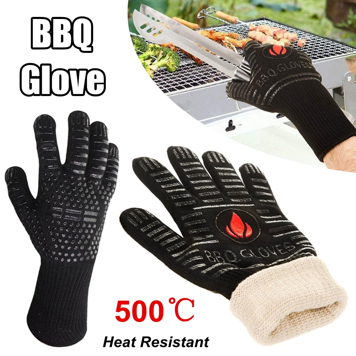 1Pcs 932°F Silicone Extreme Heat Resistant Proof Cooking Oven Mitt BBQ