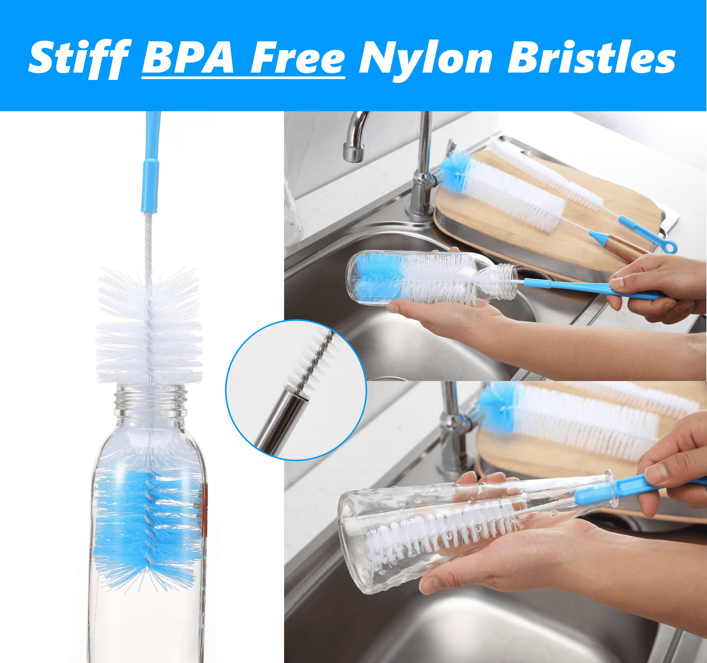 3-in-1 Bottle Brush with Straw Cleaning Brush and Nipple Cleaner, Long  Handle Water Bottle Scrubbing Brush, Built for Cleaning Sport Bottles, Baby