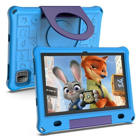 T&C 10.1 Inch Kids Tablet PC, IPS Screen + Capacitive Multi Touch, Powered by New Android 12- 3GB Ram + 64GB Rom- Blue Case