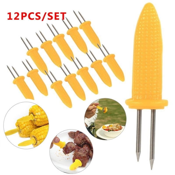 TKSE 12PCS/SET Stainless Steel BBQ Corn Holders Skewers Prongs Corn On