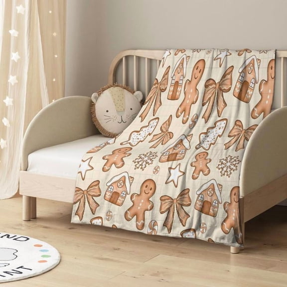 [60x50inch] [Vibrant Bazaar] Soft Funny Throw Blanket Christmas Gingerbread Print Flannel Blanket  Warm Throw for Couch, Bed, Office, and Travel - Perfect Holiday Gift for Boys & Girls