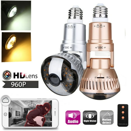 Night Vision Motion Sensor Camera Grtsunsea 2in1 360° Rotation 2.8mm Wireless Wifi IP Security Camera Night Vision LED White Light Bulb Motion Detector with Remote Controller, Silver ()