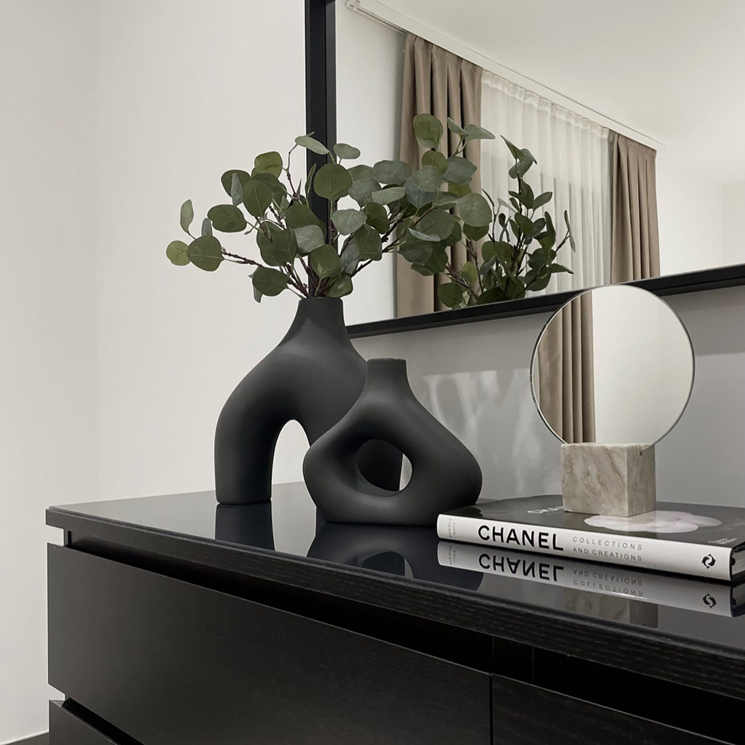 Felhcc Black Ceramic Vase Set of 2, Modern Farmhouse photo 6