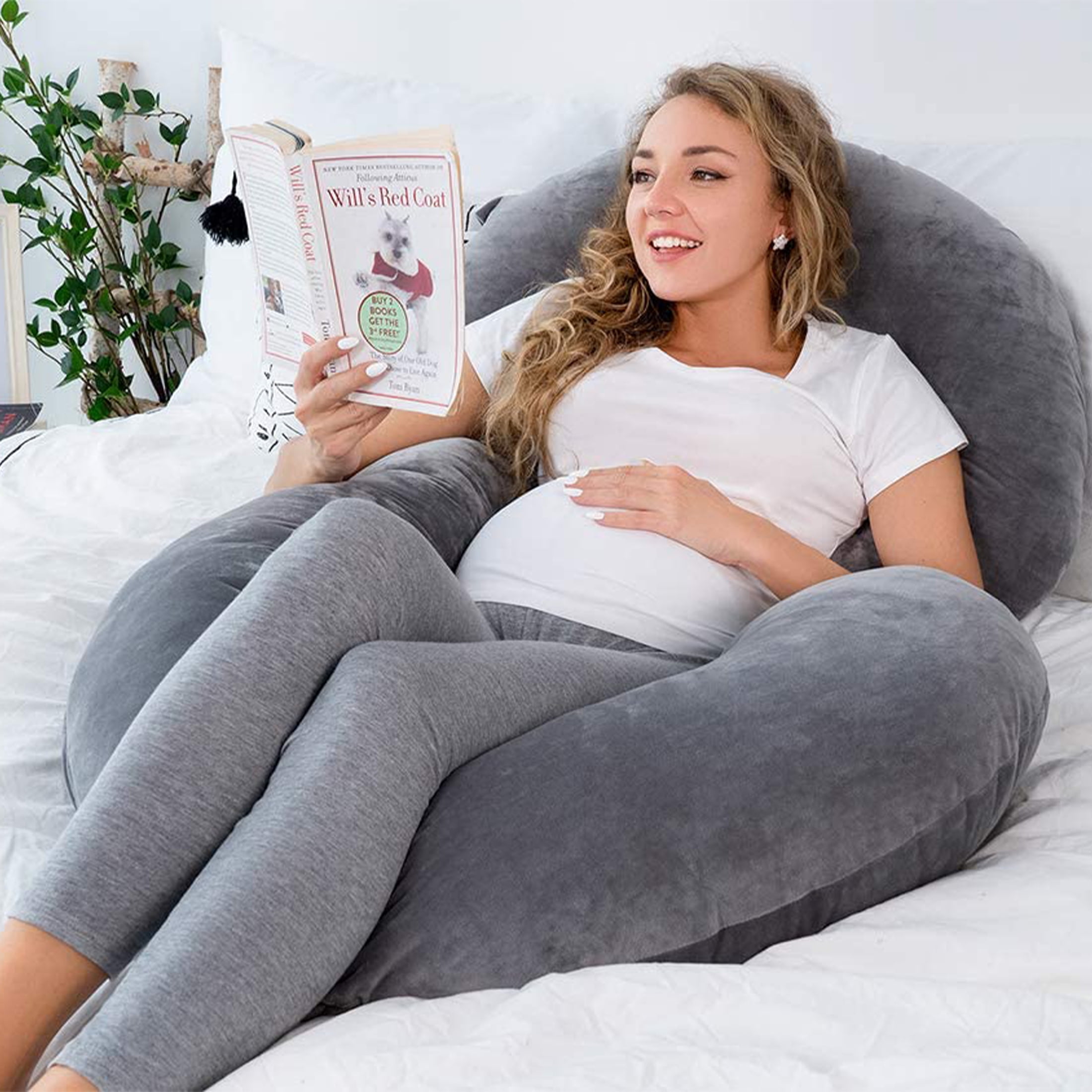 QUEEN ROSE Pregnancy Pillow with Velvet Cover-Maternity Body Pillow U  Shaped for