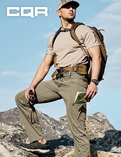 CQR Men's Quick Dry Tactical Pants, Water Resistant Outdoor Pants, Lightweight Stretch Cargo Work Hiking Pants, Rocky Cargo Tan, 34W x 30L