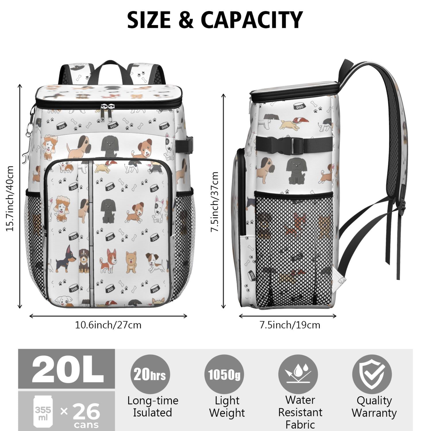 Travel Cooler Bag - Cute Dogs Camping Beer Cooler Backpack with Bottle Opener- Waterproof Insulated Picnic Backpacks - Cooler Bag for Beach