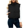 thumbnail image 3 of Women's Winter Cropped Puffer Vests Lightweight Sleeveless Warm Outerwear Padded Gilet Jackets with Pocket New Black S, 3 of 8
