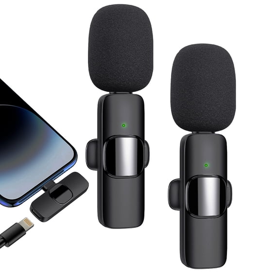 Wireless Lapel Microphone for iPhone iPad, 2 in 1 Professional Wireless Lavalier Microphone, Noise Reduction Plug-Play Mini Lav Lapel Mic with Clip for Video Recording Live Stream Vlog YouTube