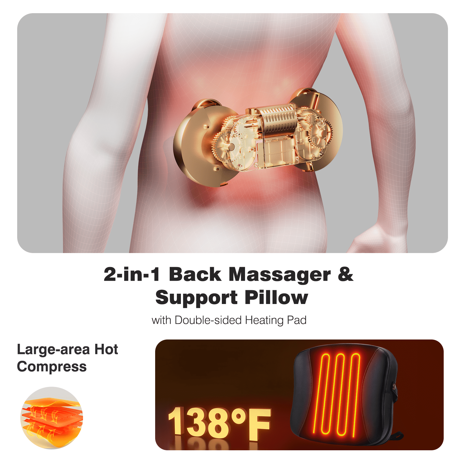 COSYSKY Shiatsu Back and Neck Massager with Heat, Deep Tissue Kneading Pillow for Office Chair, Gifts for Mom Dad